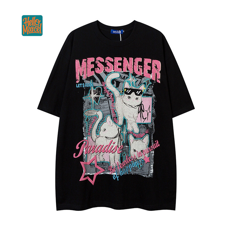 Streetwear Brand Cat - HELLOMARCEL Футболка для девочек в европейском